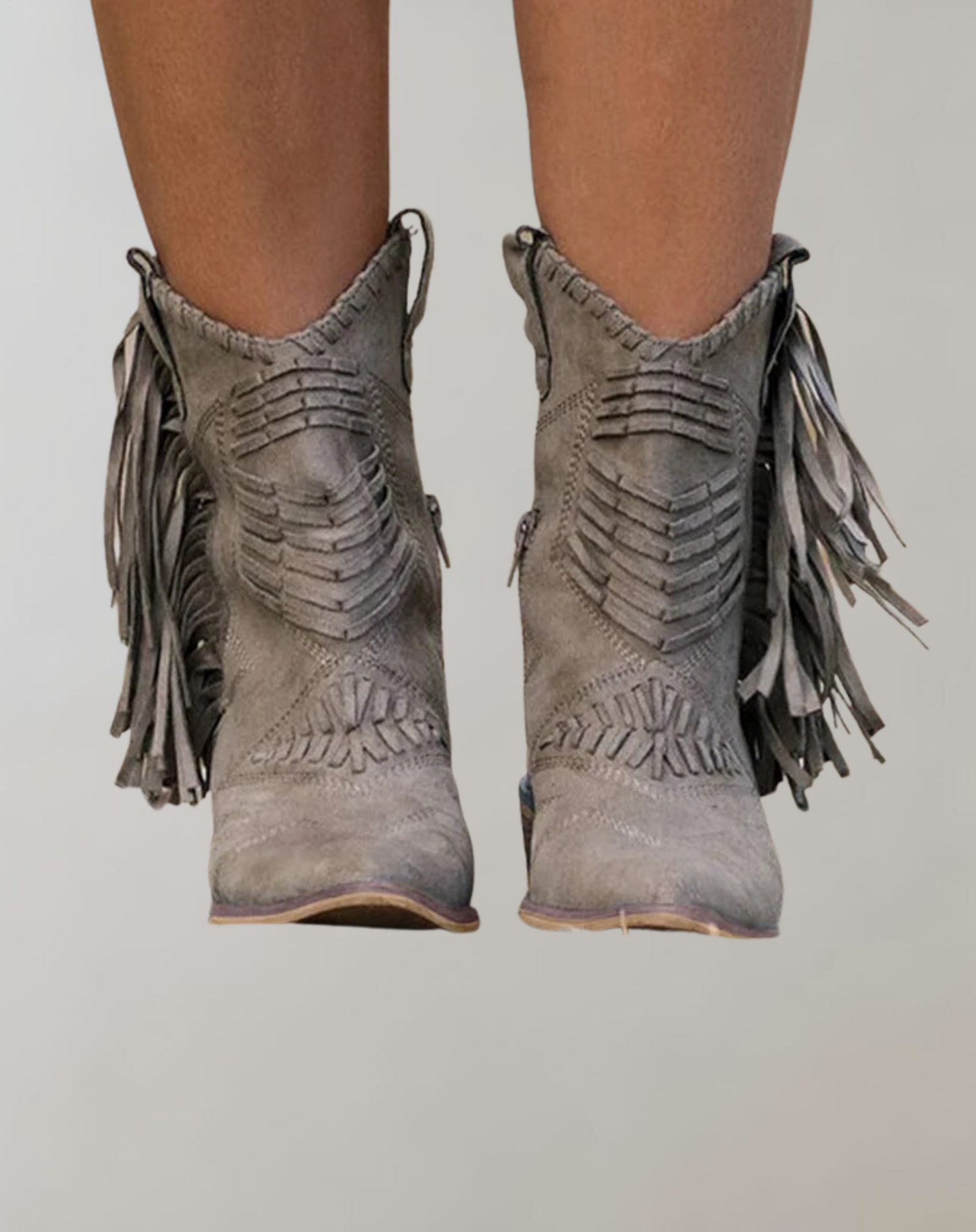 Selene - Retro Suede Zipper Boots with Playful Fringes