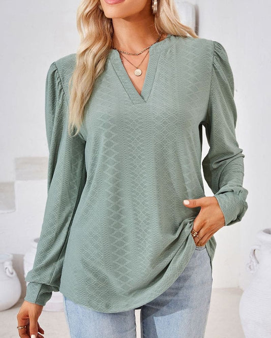 Amani - Elegant V-Neck Jacquard Top for a Trendy Autumn Look for Women