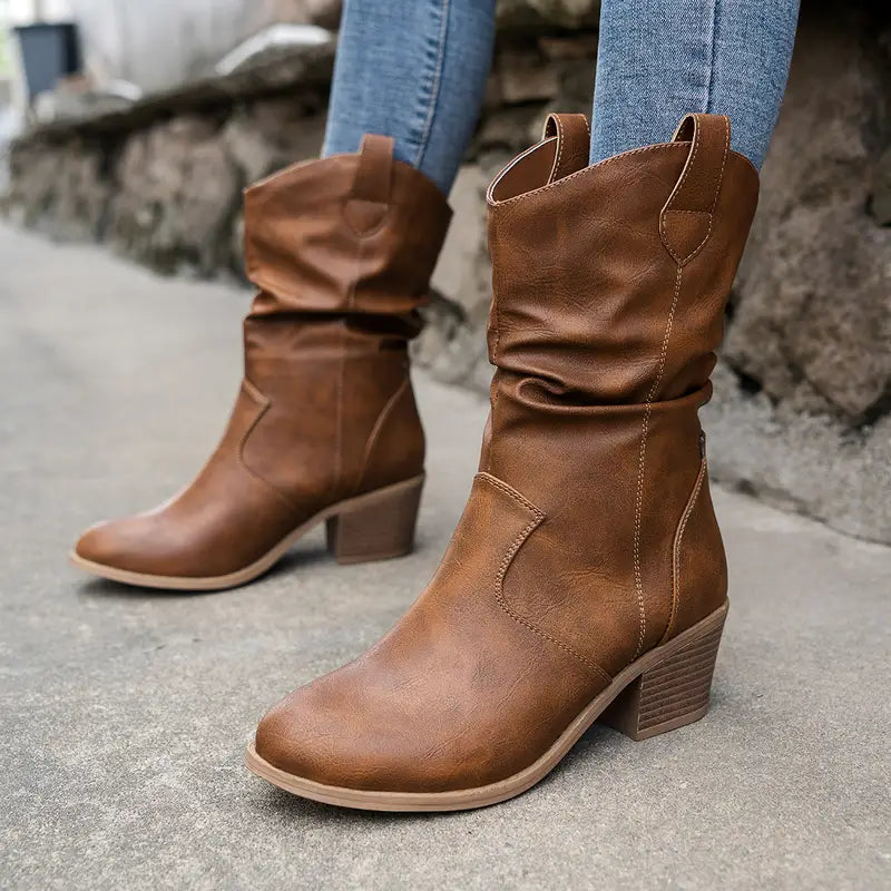 Claudia - Trendy Western Half-High Boots for a Stylish Look