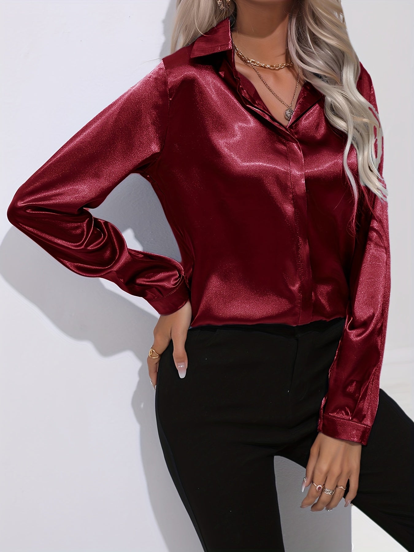 Zariah - Elegant Satin Blouse for Women in Chic Autumn Style