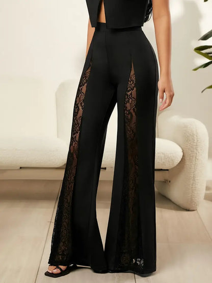 Gloria - Elegant flared trousers with stylish lace details