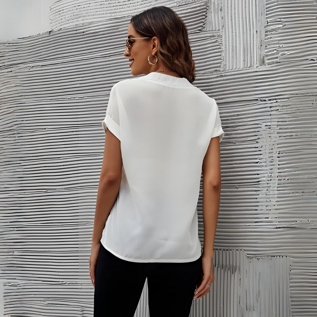 Serenity - Elegant White V-Neck Blouse for Women with Chic Spring Style