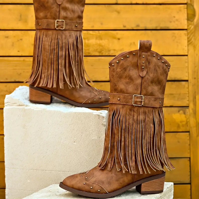 Celeste - Elegant Women's Boots with Stylish Tassel Decoration and Comfortable Thick Heel
