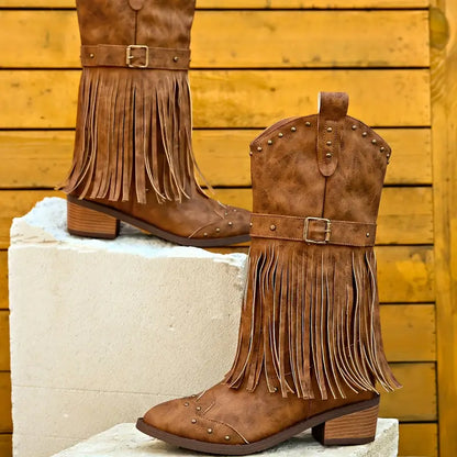 Celeste - Elegant Women's Boots with Stylish Tassel Decoration and Comfortable Thick Heel
