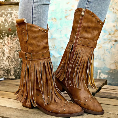 Celeste - Elegant Women's Boots with Stylish Tassel Decoration and Comfortable Thick Heel