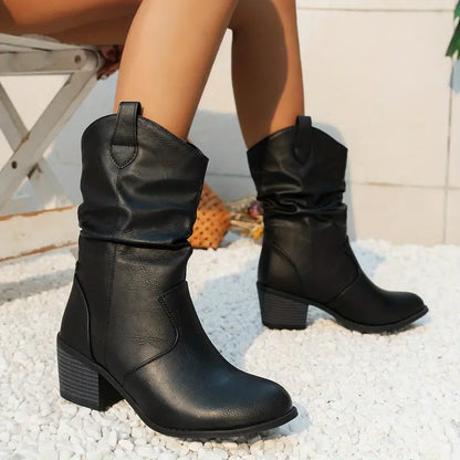 Claudia - Trendy Western Half-High Boots for a Stylish Look