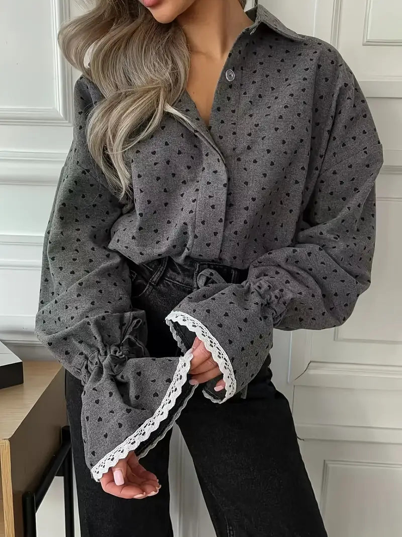 Addison - Elegant Dark Grey Heart Shirt for Women for a Stylish Autumn Look