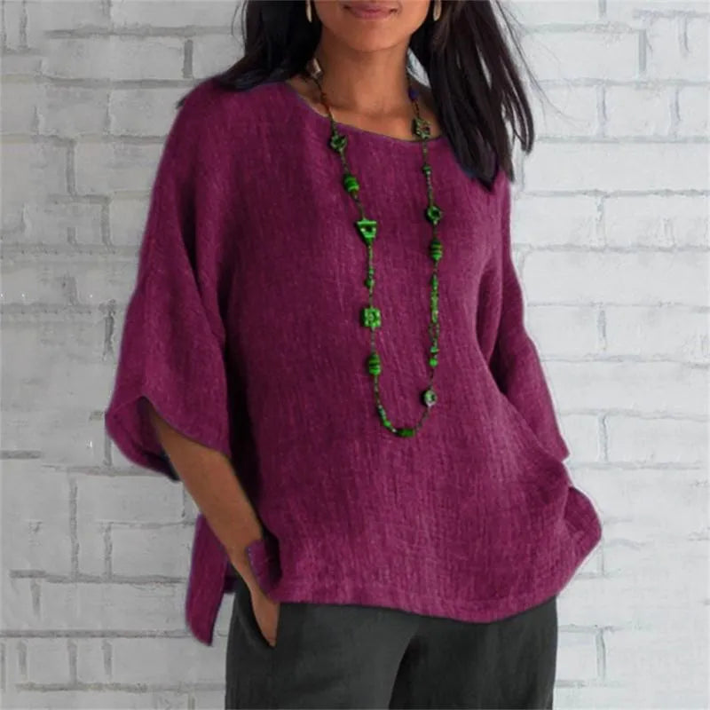Maricel - Stylish Oversized Cotton and Linen Shirt for Women with Dreamy Sleeves