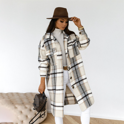 Stylish Checkered Long Jacket for Women - AOIFE
