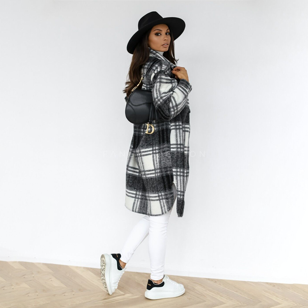 Stylish Checkered Long Jacket for Women - AOIFE