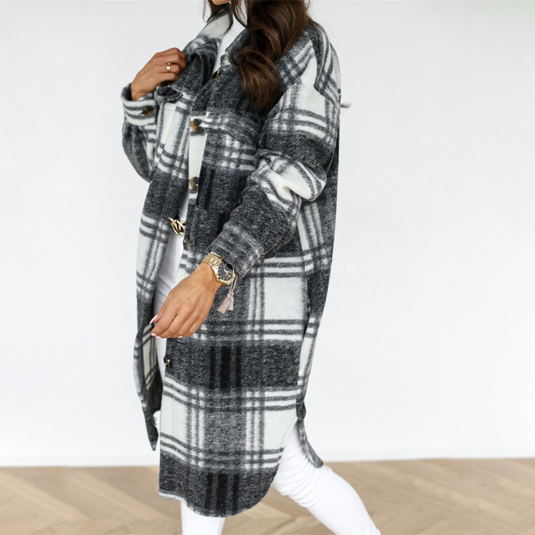 Stylish Checkered Long Jacket for Women - AOIFE