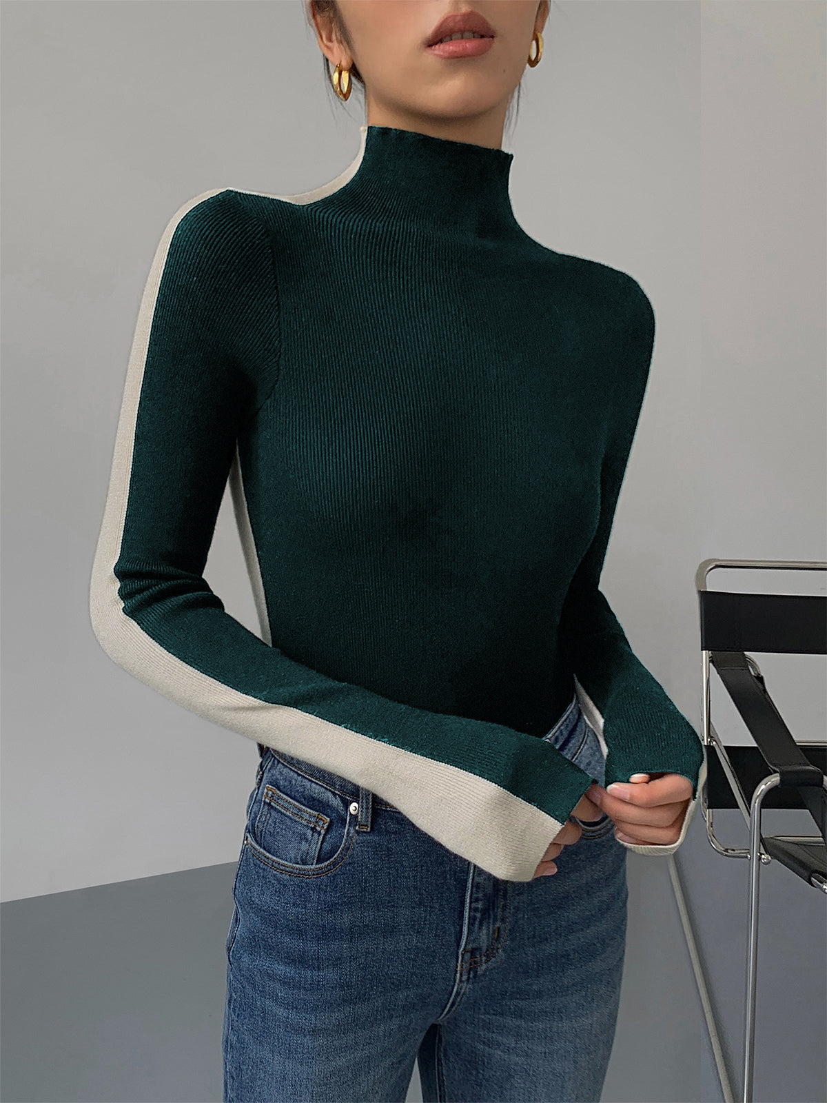 Chic bicolour knitted women's long-sleeved top | Sophie