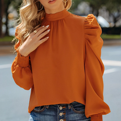Laila - Elegant Autumn Blouse in Brown with Trendy Puff Sleeves for Women