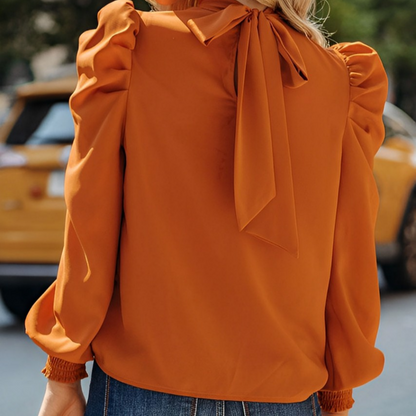 Laila - Elegant Autumn Blouse in Brown with Trendy Puff Sleeves for Women