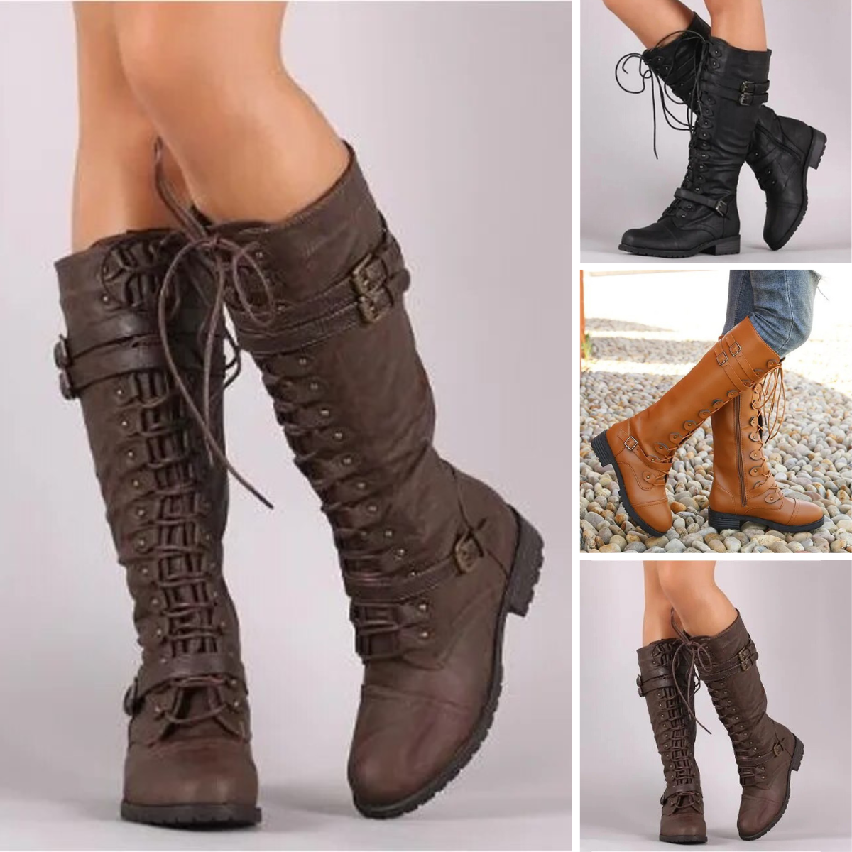 Lulu - Tough retro lace-up boots with stylish buckle
