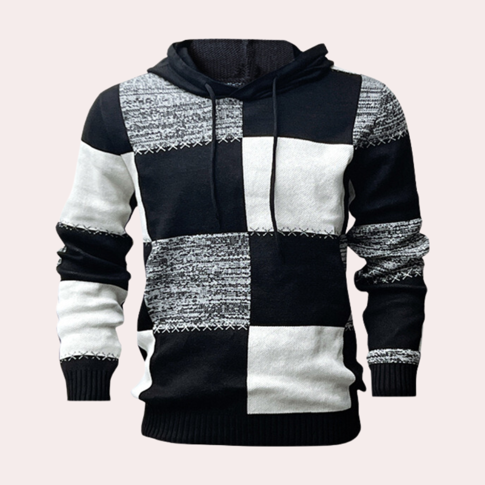Greco - Men's trendy checked hooded jumper