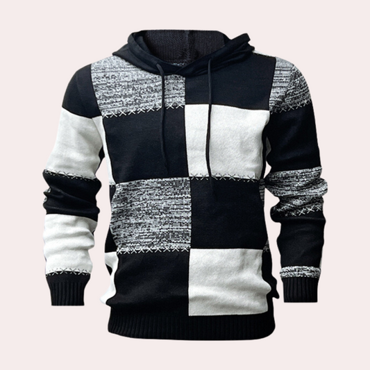 Greco - Men's trendy checked hooded jumper