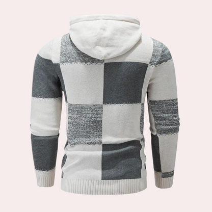 Greco - Men's trendy checked hooded jumper