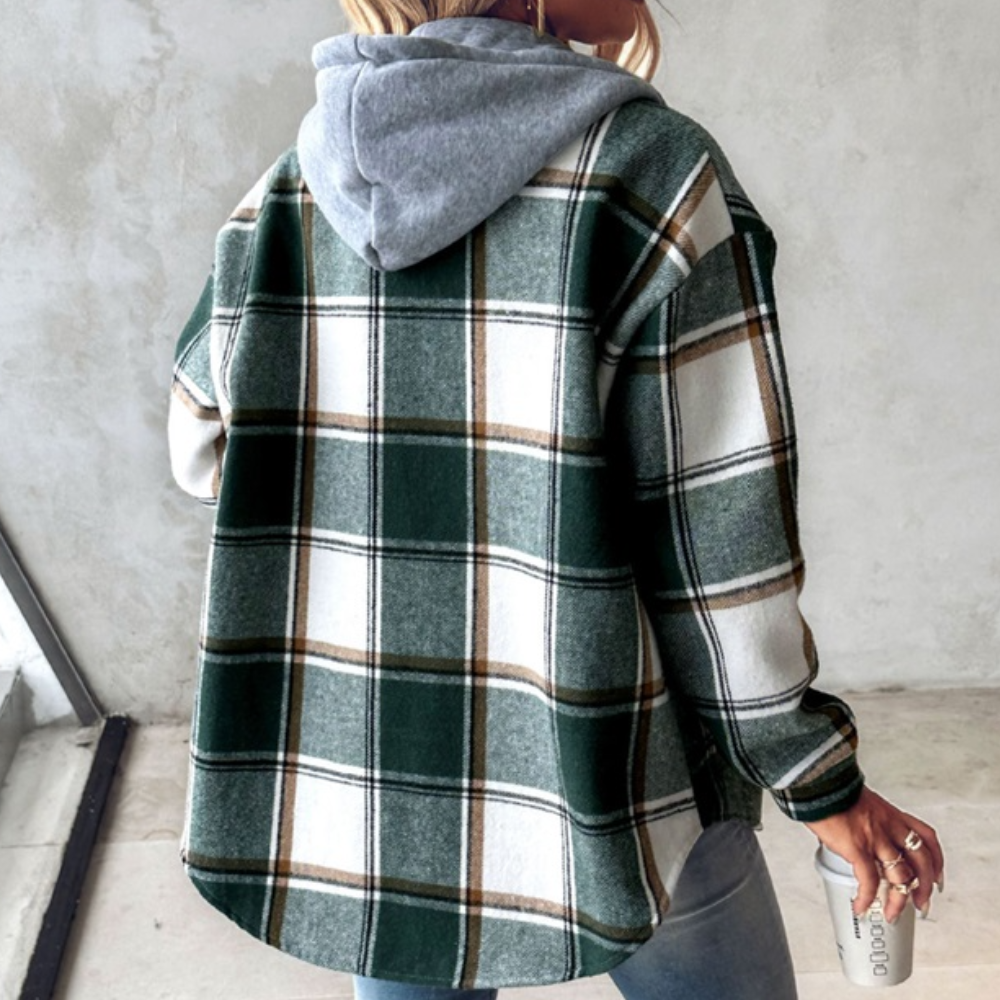 Zelina - Stylish and warm checked hooded jacket for women