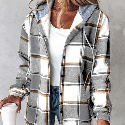 Zelina - Stylish and warm checked hooded jacket for women