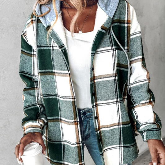 Zelina - Stylish and warm checked hooded jacket for women