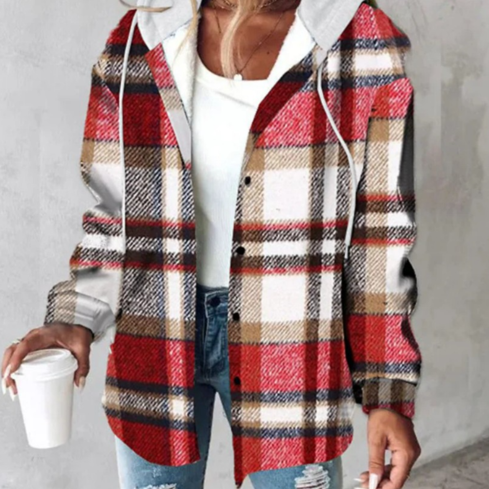 Zelina - Stylish and warm checked hooded jacket for women