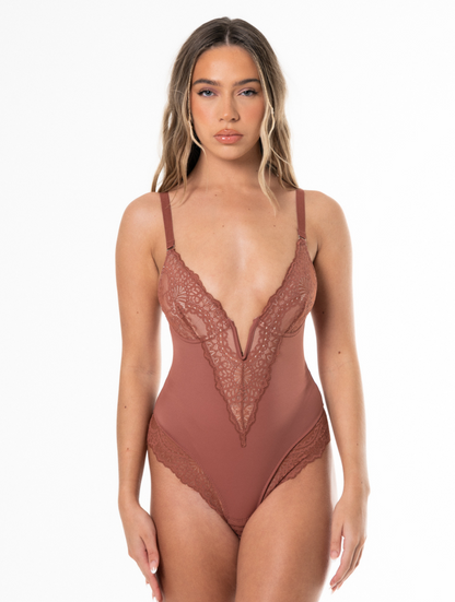 Ella™ - V-Neck Half Laced Bodysuit