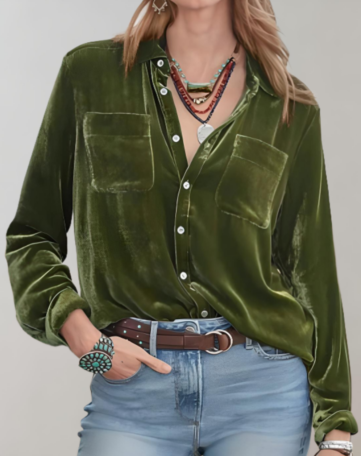 Sienna - Elegant Vintage Velvet Top with Buttons for a Stylish Autumn for Women