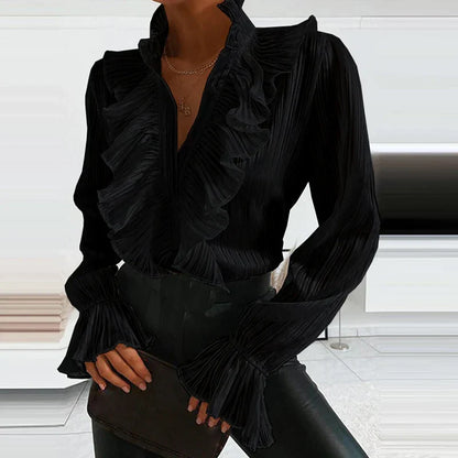 Matilda - Elegant long-sleeved blouse with trendy ruffled design
