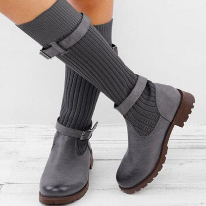 Kelly - Warm knitted wool leather boots for women