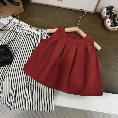 Pleated top and striped pants set