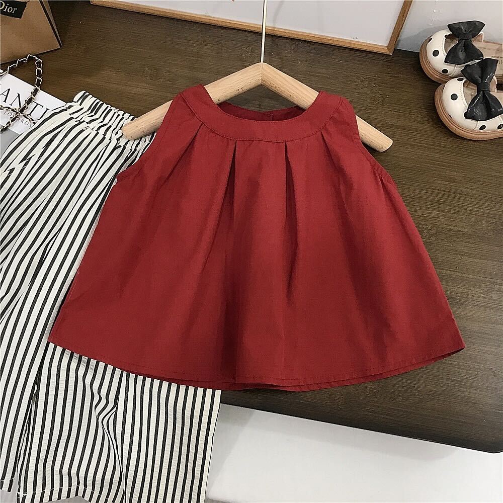 Pleated top and striped pants set