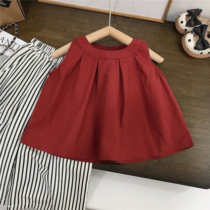 Pleated top and striped pants set