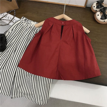 Pleated top and striped pants set