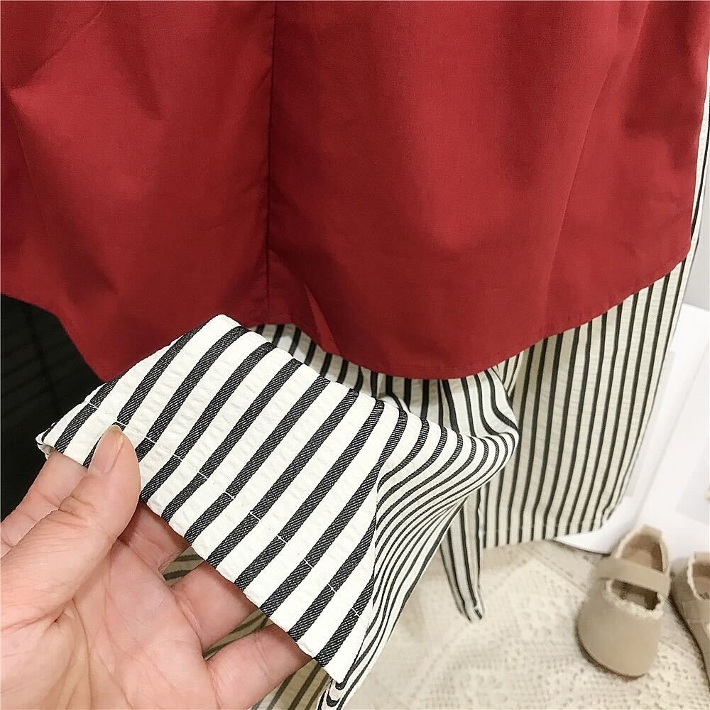 Pleated top and striped pants set