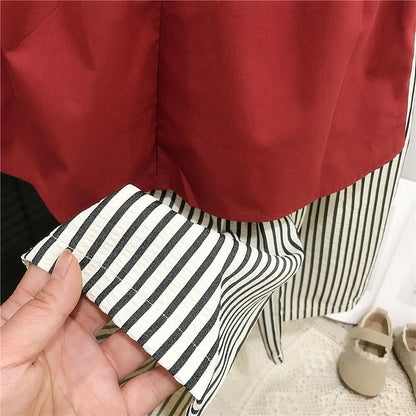 Pleated top and striped pants set