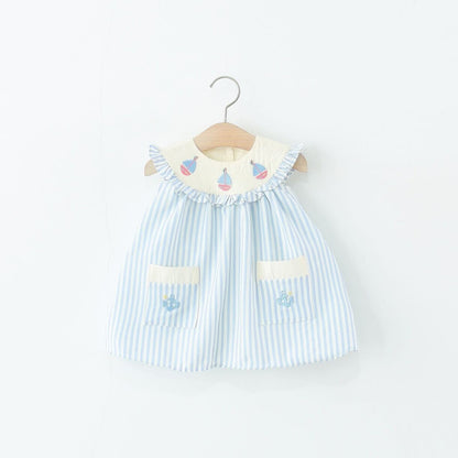 Striped double pocket boat collar dress