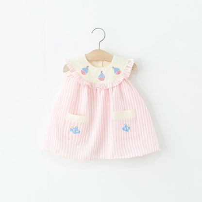 Striped double pocket boat collar dress