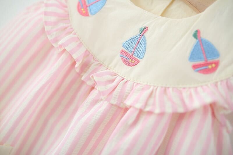Striped double pocket boat collar dress