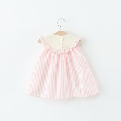 Striped double pocket boat collar dress