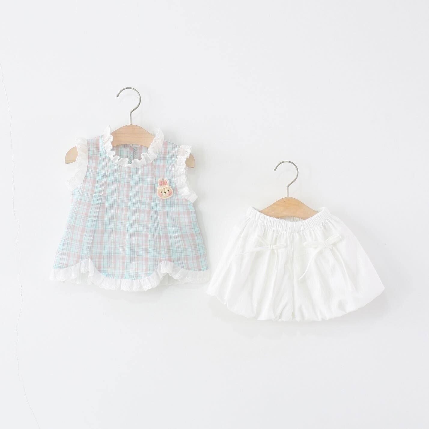 Checks ruffle lace top and shorts set