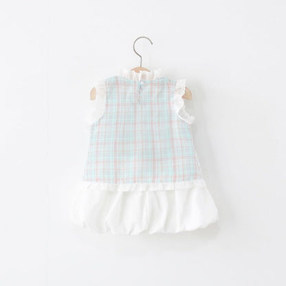 Checks ruffle lace top and shorts set