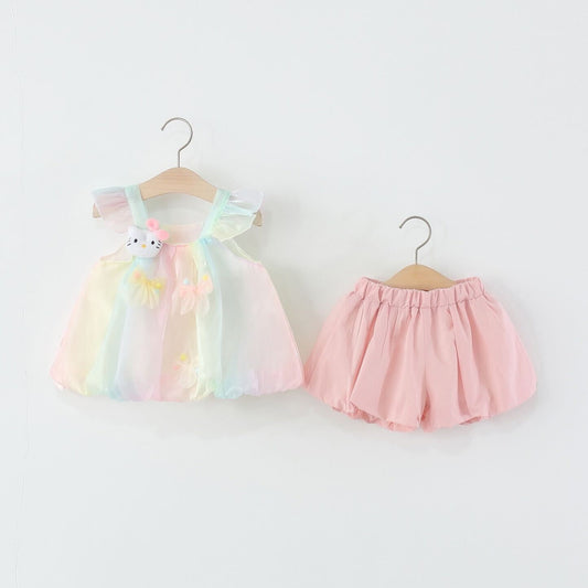 Cat bow top and shorts set