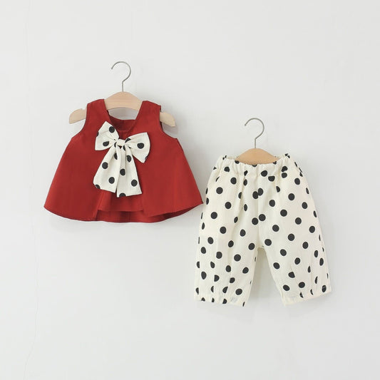 Bow top and polka dot pants set