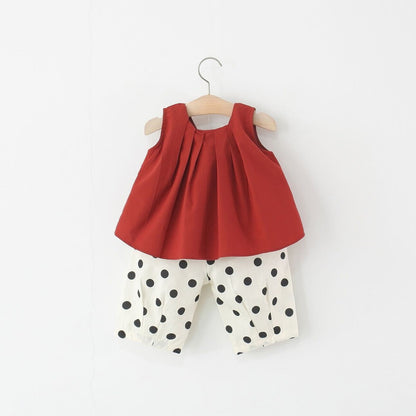 Bow top and polka dot pants set