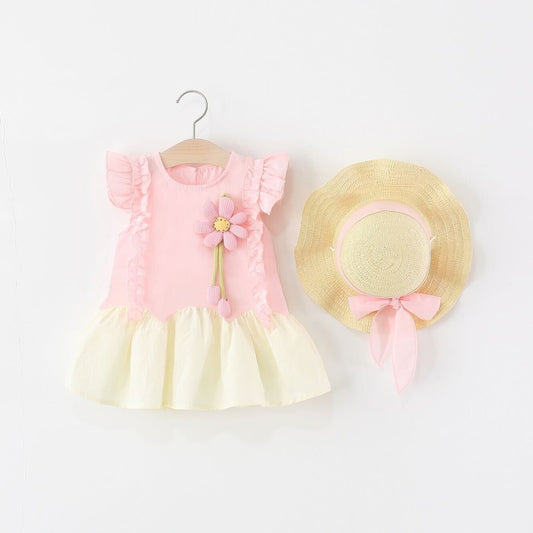 Ruffle flower dress with hat