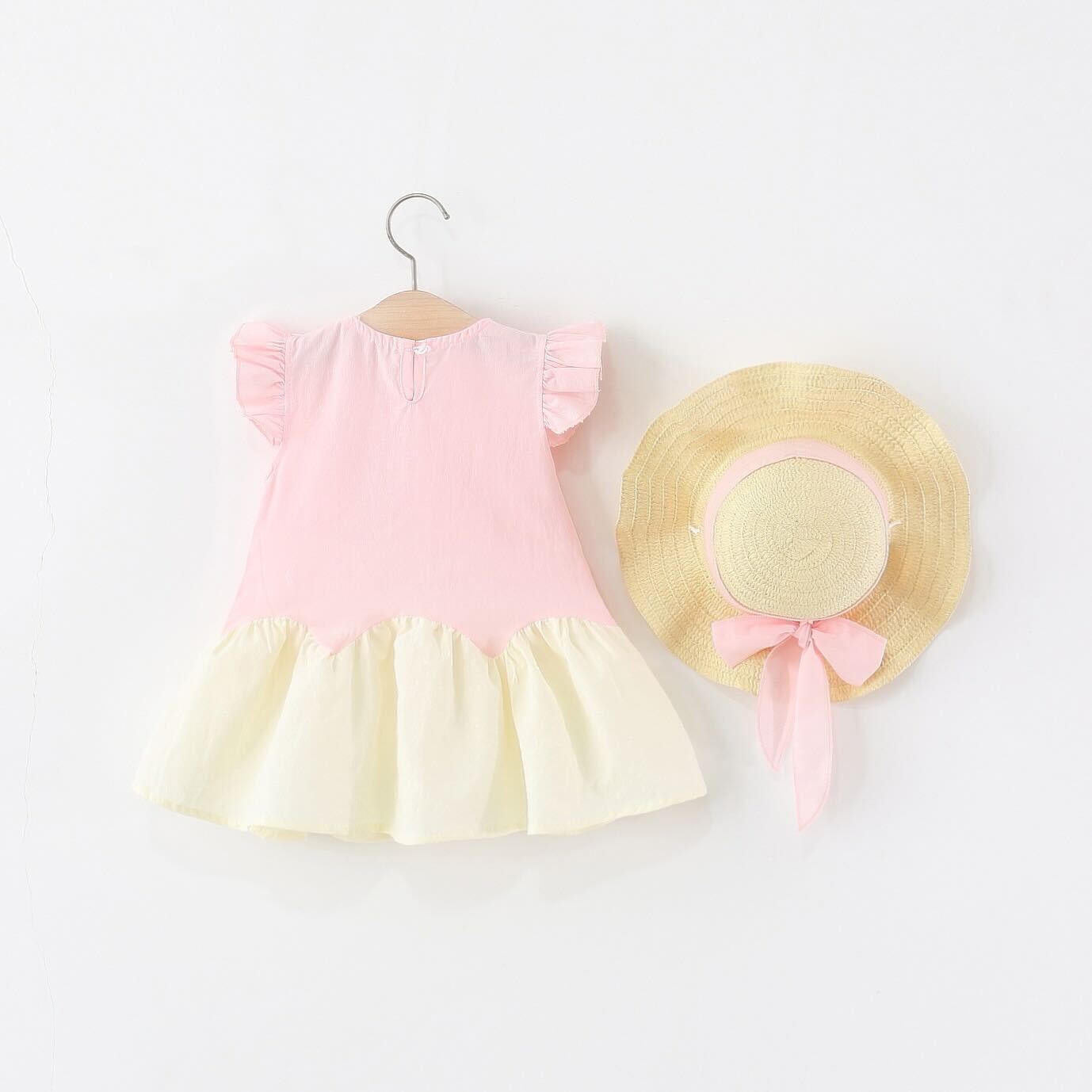 Ruffle flower dress with hat