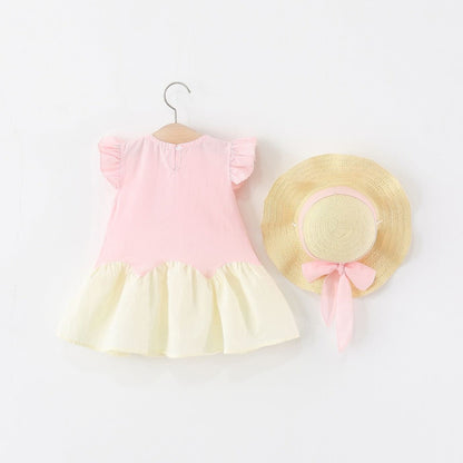Ruffle flower dress with hat