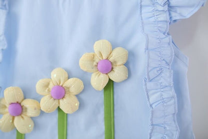 Ruffle three flower dress with hat