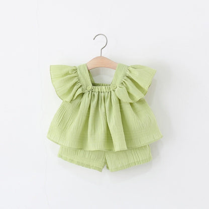 Crushed fabric shorts set